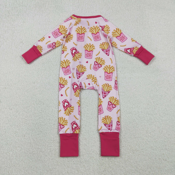 LR2843 RTS baby girl clothes heart fries girl valentines day zip romper