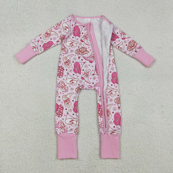 LR2855 RTS baby girl  clothes cowgirls western clothes  girl winter romper zip romper