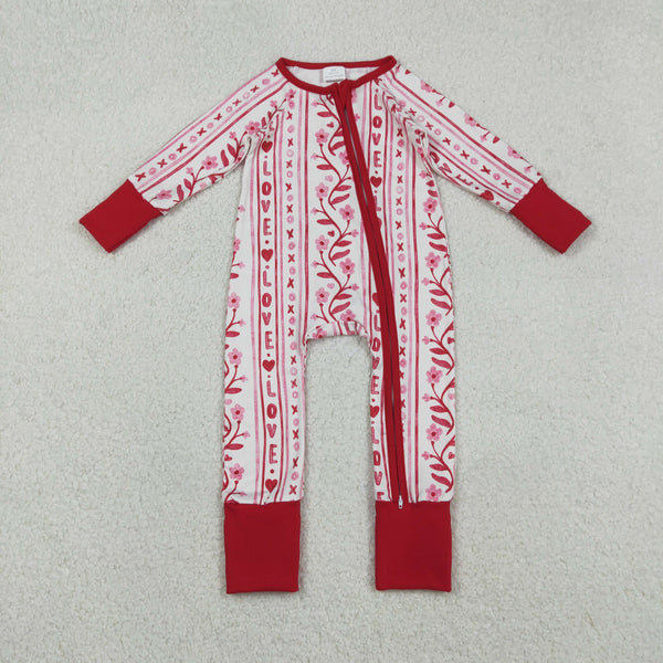 LR2884 RTS baby girl  clothes love girl Valentine winter romper zip romper