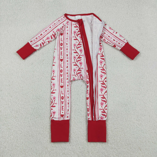 LR2884 RTS baby girl  clothes love girl Valentine winter romper zip romper