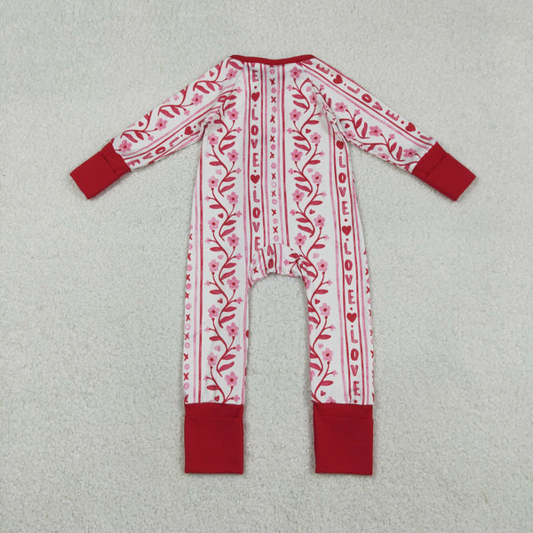 LR2884 RTS baby girl  clothes love girl Valentine winter romper zip romper