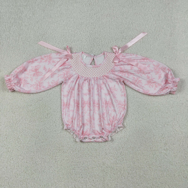 LR2932 RTS baby girl clothes pink bows toddler girl winter bubble smocked