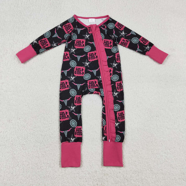 RTS LR2962 baby girl clothes wild child print toddler girl  winter romper zip romper western clothing