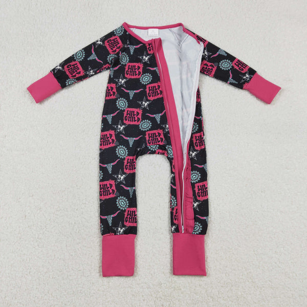RTS LR2962 baby girl clothes wild child print toddler girl  winter romper zip romper western clothing