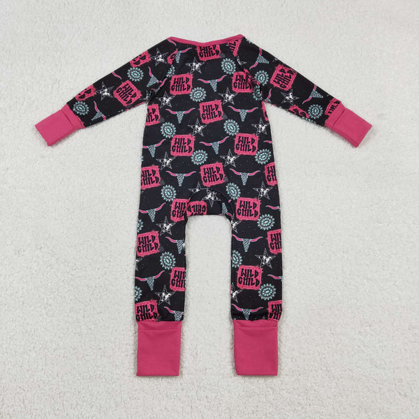 RTS LR2962 baby girl clothes wild child print toddler girl  winter romper zip romper western clothing