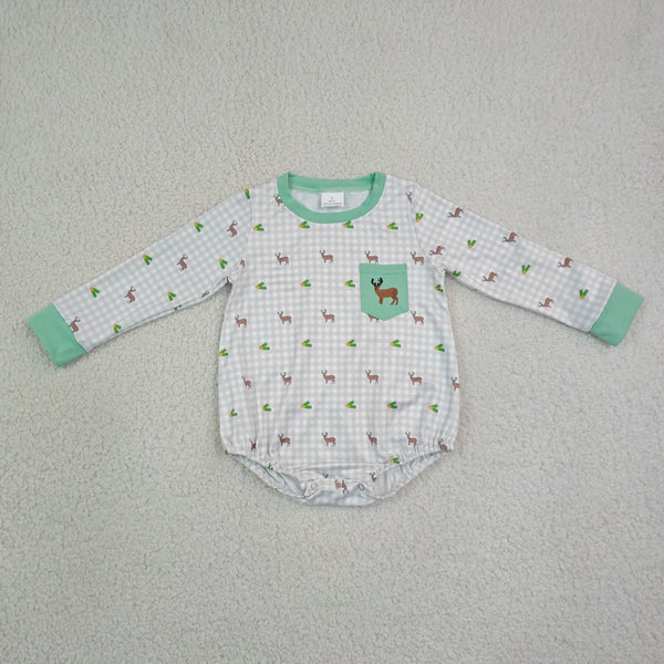 LR3003  RTS baby boy clothes deer embroidery boy winter bubble hunting clothes