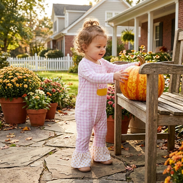 RTS LR3022 baby girl clothes pumpkin embroidery print long sleeve romper winter romper fall clothes
