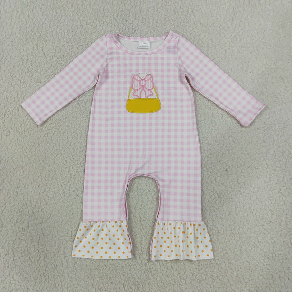 RTS Matching clothing kids halloween candy corn gingham embroidery baby girl fall clothing-2026.9.9