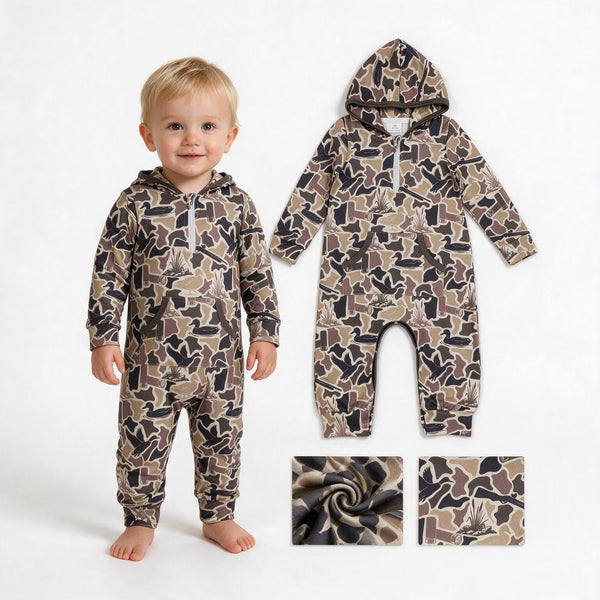 LR3029 RTS Hunting Camo Mallard Ducks Zipper Baby Boy Romper
