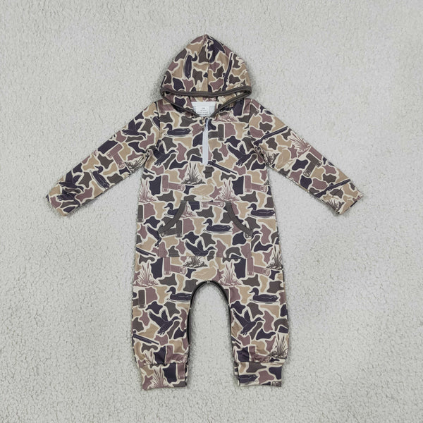 LR3029 RTS Hunting Camo Mallard Ducks Zipper Baby Boy Romper