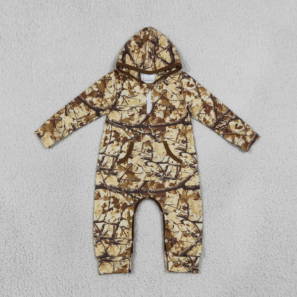 LR3033 RTS baby boy clothes yellow leaves boy winter hoodies romper