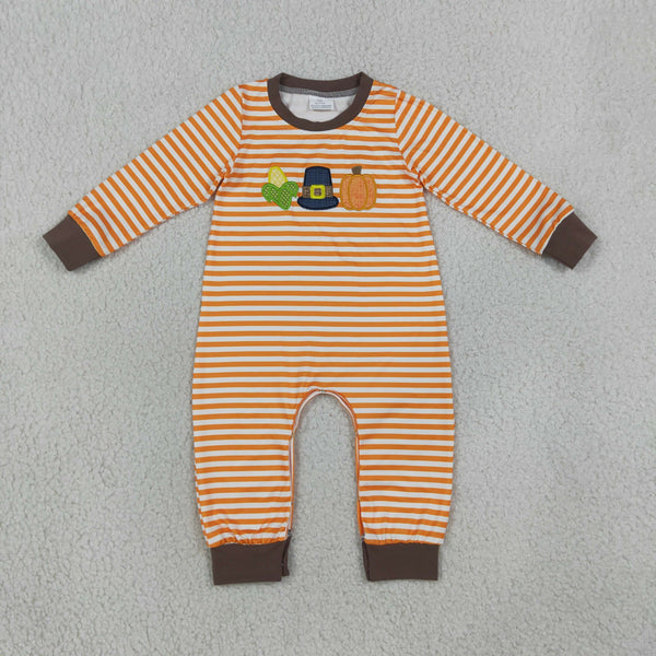 LR3037 RTS baby boy clothes pumpkin embroidery boy halloween clothes