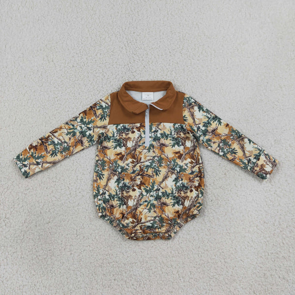 LR3048 RTS Hunting Camo Branches Zipper Baby Boys Romper