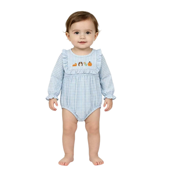 LR3104 RTS baby girl clothes thanksgiving turkey pumpkin print embroidery girl bubble