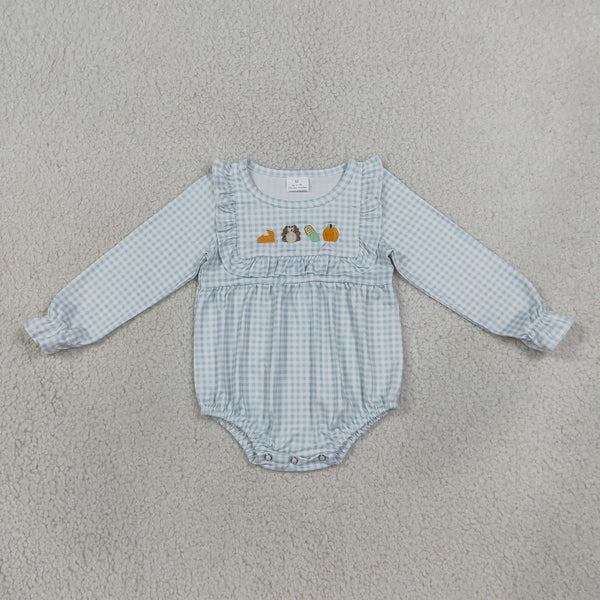 LR3104 RTS baby girl clothes thanksgiving turkey pumpkin print embroidery girl bubble