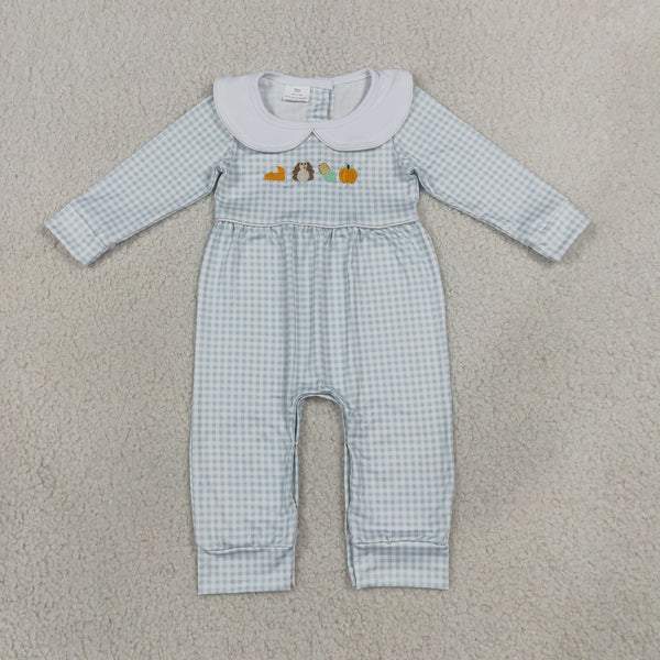 RTS LR3105 Baby Girl Clothing Thanksgiving Turkey and Pumpkin Print Embroidered Onesie for Girls