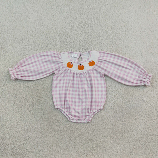 RTS LR3106 baby girl clothes pumpkin smocked print long sleeve romper