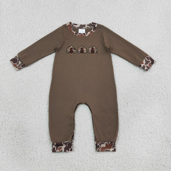 RTS LR3108 baby girl clothes thanksgiving turkey embroidery print long sleeve romper