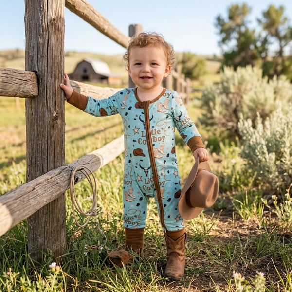 RTS LR3124 baby boy clothes little cowboy letter print long sleeve romper