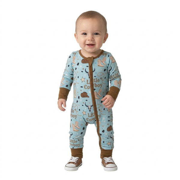 RTS LR3124 baby boy clothes little cowboy letter print long sleeve romper