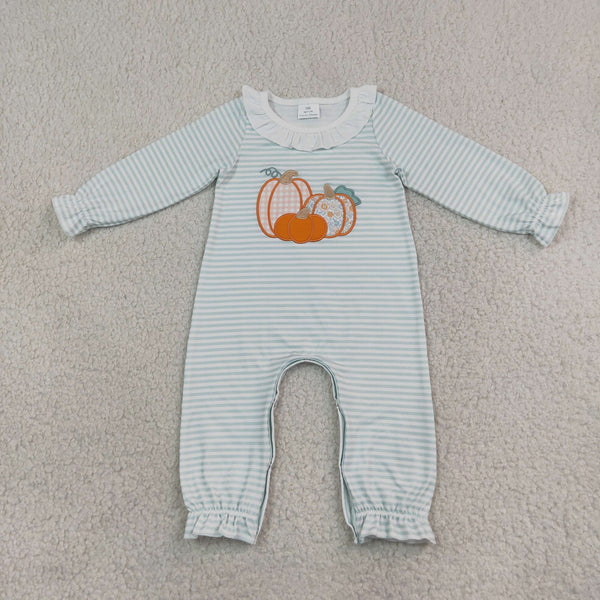 RTS LR3137 baby clothes pumpkin embroidery stripe print long sleeve romper