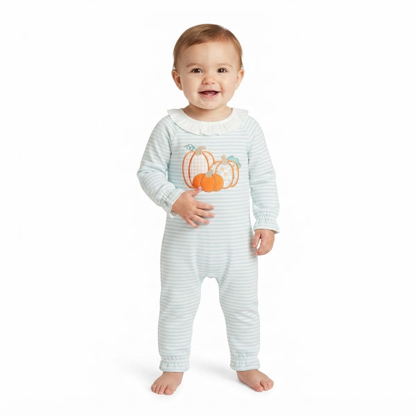 RTS LR3137 baby clothes pumpkin embroidery stripe print long sleeve romper