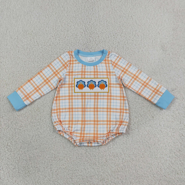 RTS Matching clothing family thanksgiving turkey embroidery plaid print kid long sleeve romper pant fall clothing-2026.9.19