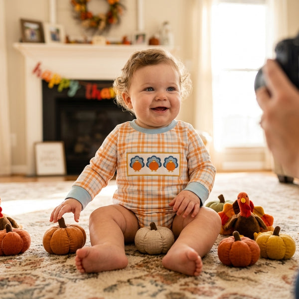 RTS LR3138 baby clothes thanksgiving embroidery pumpkin print long sleeve romper