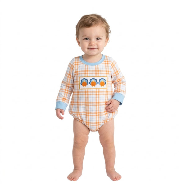 RTS LR3138 baby clothes thanksgiving embroidery pumpkin print long sleeve romper