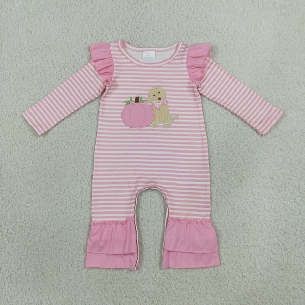 LR3140 RTS baby girl clothes puppy pumpkin embroidery baby fall clothes winter romper