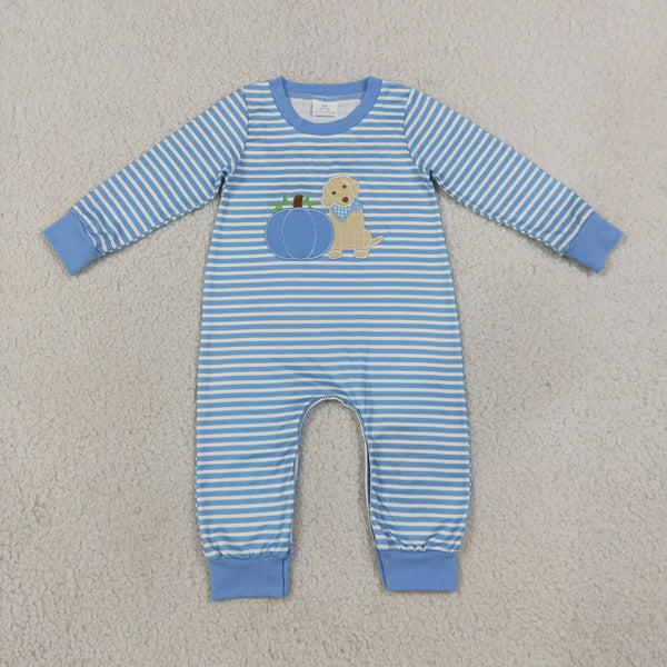 RTS LR3141 embroidery baby boy clothes stripe pumpkin embroidery toddler halloween romper
