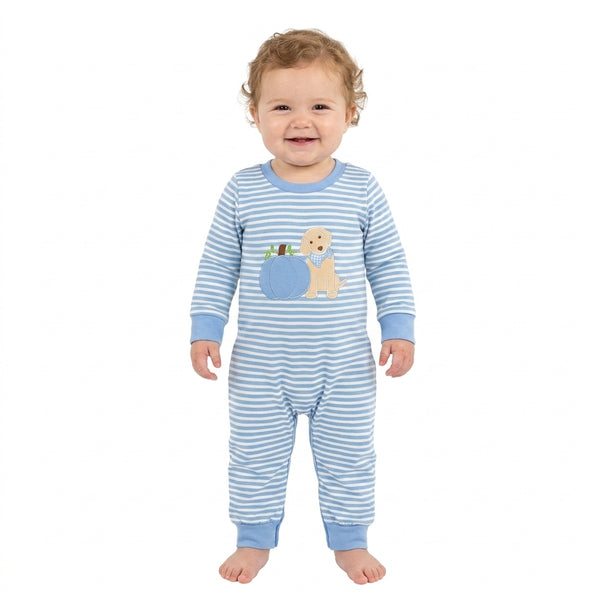 RTS LR3141 embroidery baby boy clothes stripe pumpkin embroidery toddler halloween romper