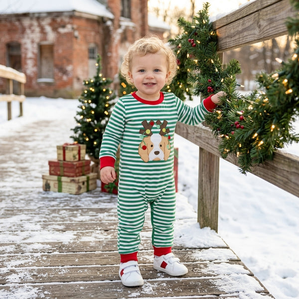 RTS LR3146 baby boy clothes christmas reindeer embroidery print long sleeve romper