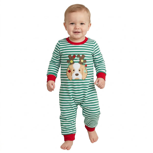 RTS LR3146 baby boy clothes christmas reindeer embroidery print long sleeve romper