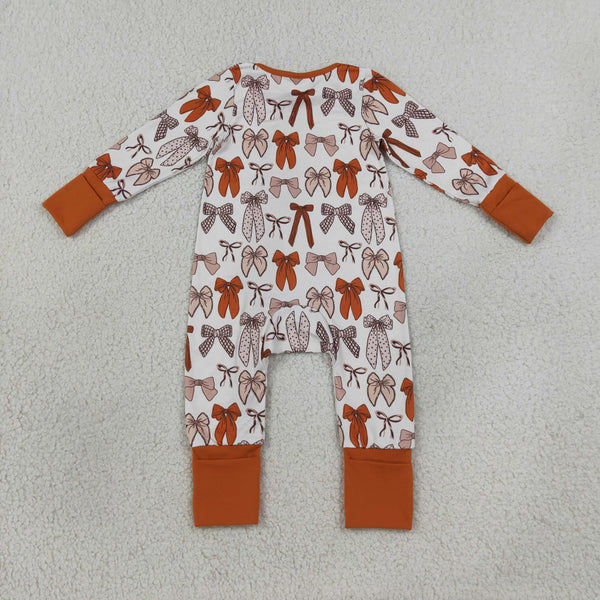RTS LR3158  baby girl clothes bow print toddler girl long sleeve romper zip romper halloween clothes