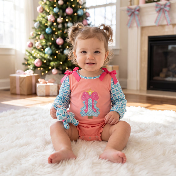 RTS LR3164 baby girl clothes christmas bow embroidery print long sleeve romper