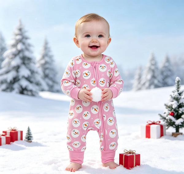 RTS LR3165 baby girl clothes snowman mixed print long sleeve romper