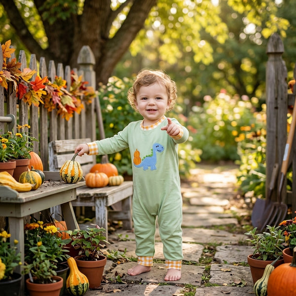 RTS LR3168 baby clothes dinosaur pumpkin embroidery long sleeve romper halloween clothes