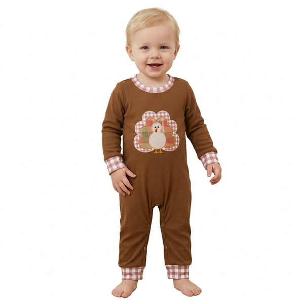 RTS LR3170 baby romper thanksgiving clothes turkey embroidery long sleeve romper