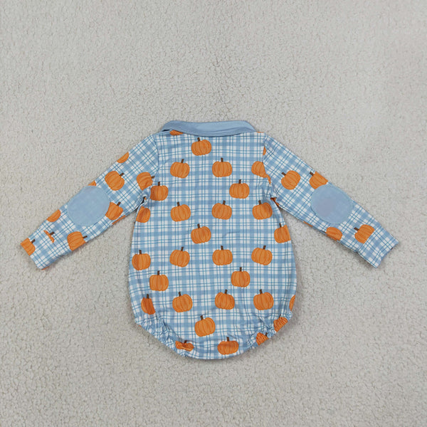RTS LR3201 baby clothes pumpkin gingham print long sleeve romper