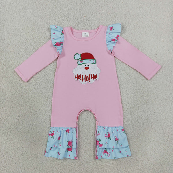 RTS LR3215 baby girl christmas clothes santa embroidery long sleeve romper