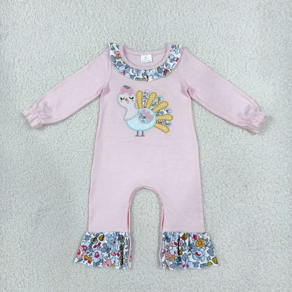 RTS LR3216 baby romper thanksgiving turkey embroidery long sleeve romper