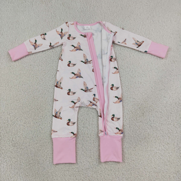 RTS LR3218 baby girl clothes mallards duck zip romper onesie