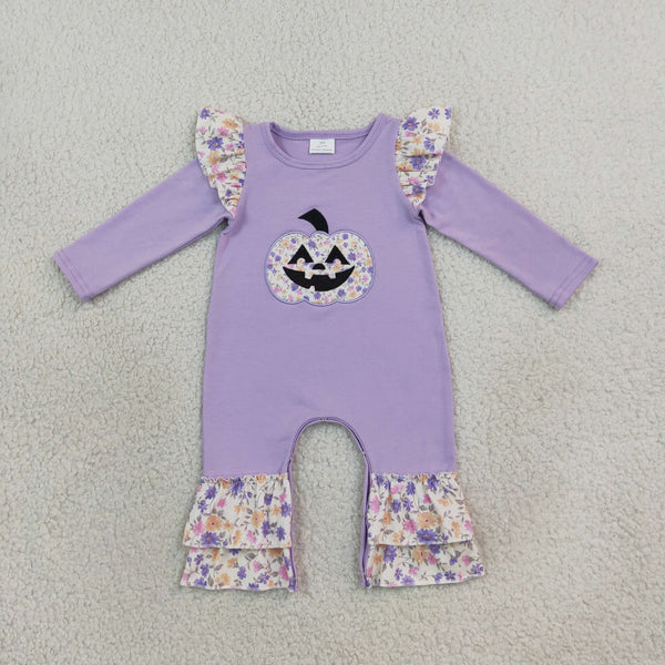 RTS LR3221 baby girl clothes halloween pumpkin embroidery print long sleeve romper