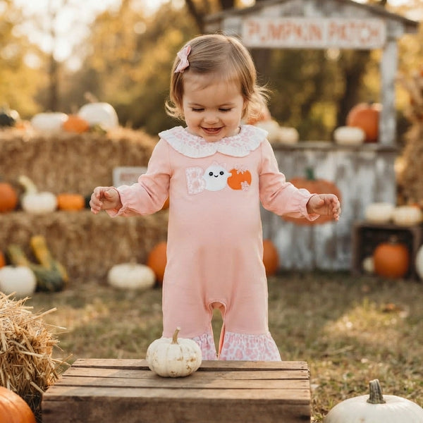 RTS LR3223 baby girl clothes ghost embroidery long sleeve romper