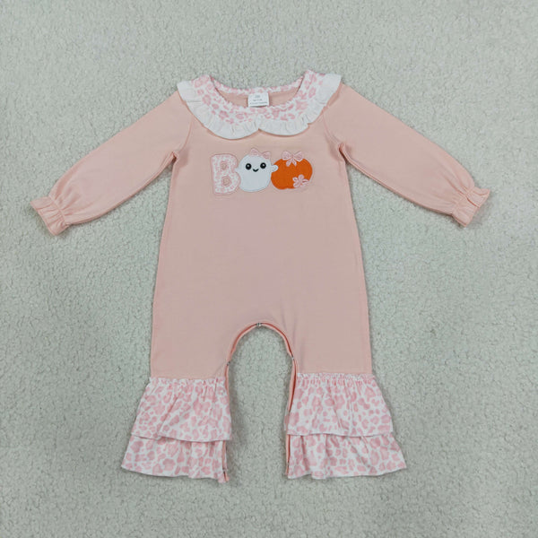 RTS Matching clothing kids Halloween ghost pumpkin embroidery leopard print baby girl long sleeve romper and outfit-2026.10.7