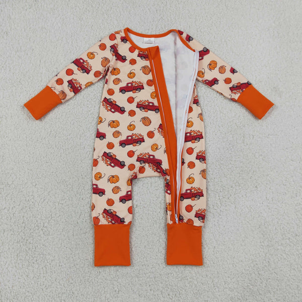 RTS Matching clothing family thanksgiving pumpkin truck print kid long sleeve romper pant blanket fall clothing-2026.9.19