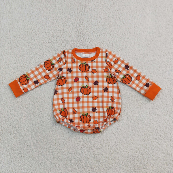 RTS LR3236 baby boy clothes halloween pumpkin check print long sleeve romper