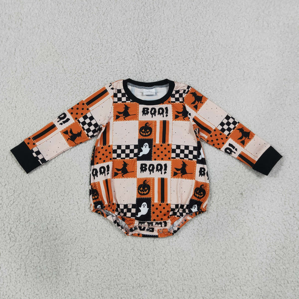 RTS LR3239 baby girl clothes halloween ghost pumpkin check print long sleeve romper