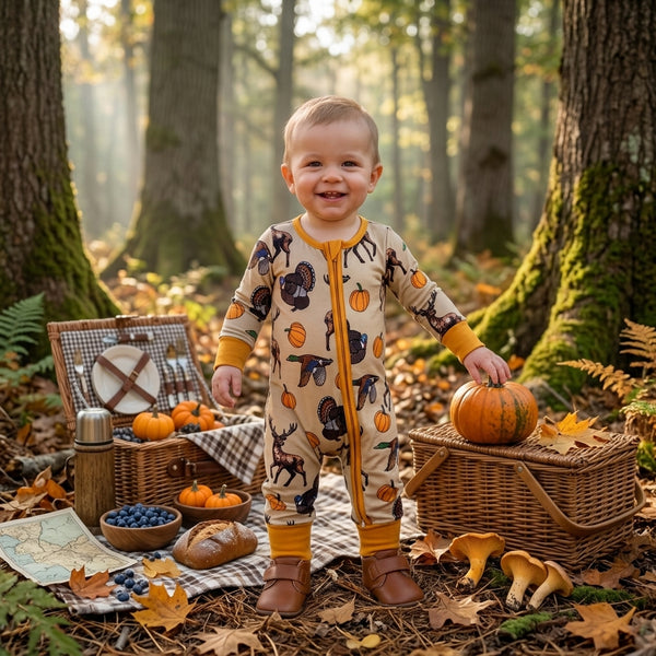 RTS LR3251 baby boy clothes halloween deer pumpkin print long sleeve romper zip romper